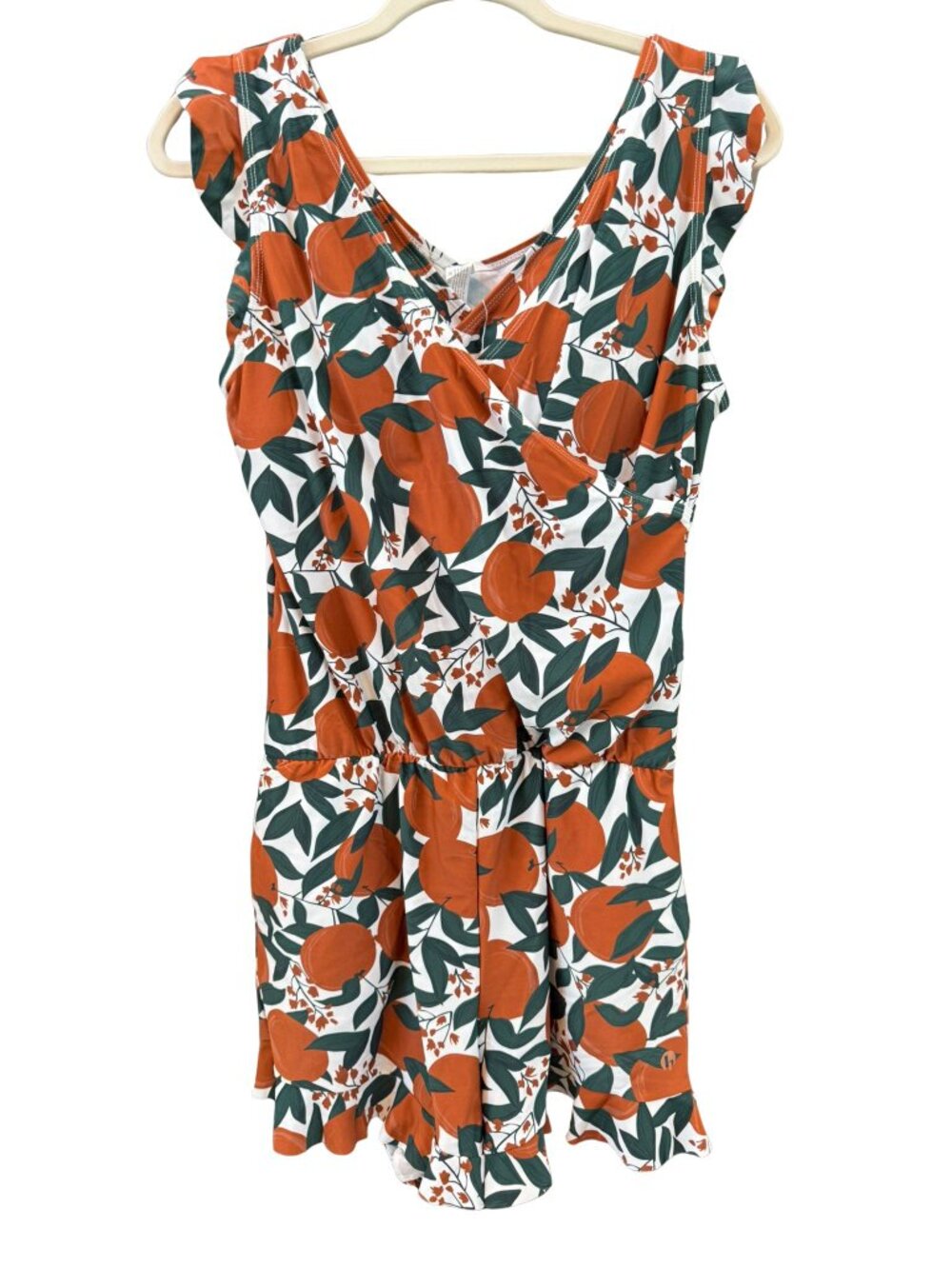 NWT Honey Mark Peach Fruit Print One-Piece Swim Romper M